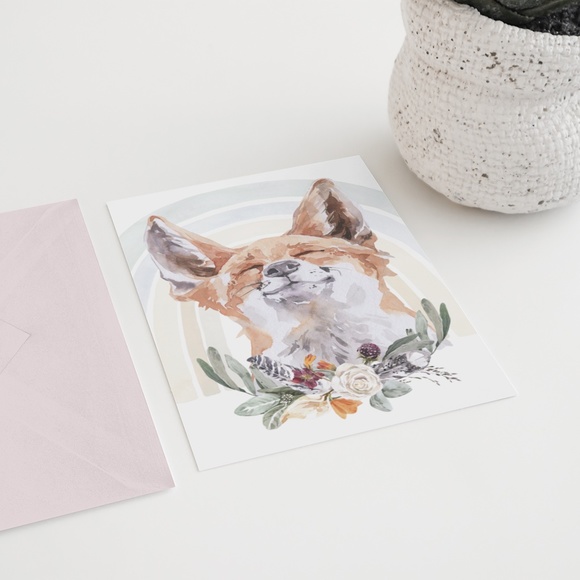 Watercolor Floral Red Fox Wall Art Illustration Print Poster Card Unframed - Picture 6 of 8